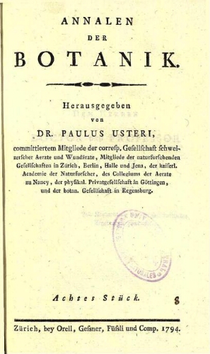 Neue Annalen der Botanick [P. Usteri, ed.]. Zweytes Stück [vol. 2]