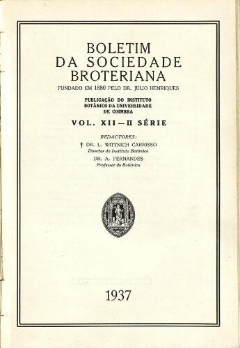 Boletim da Sociedade Broteriana. Vol. XII (II Série)