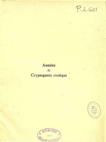 Annales de cryptogamie exotique. Tome second. -- 1929
