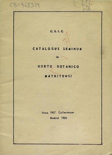 Index seminum in Horto Botanico Matritensi ... 1967