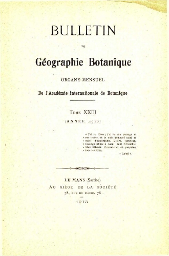 Bulletin de géographie botanique [...] Tome XXIII [22e Année (4e Série)]