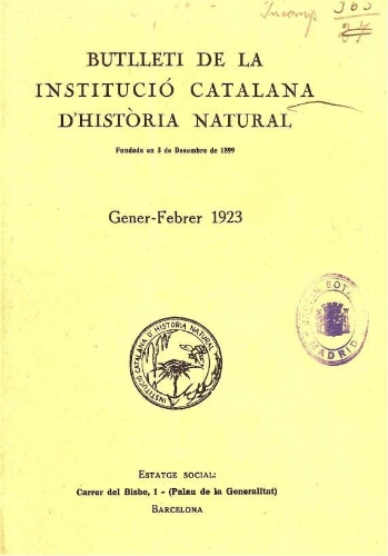Butlletí de la Institució Catalana d'Història Natural [...] Vol. XXIII