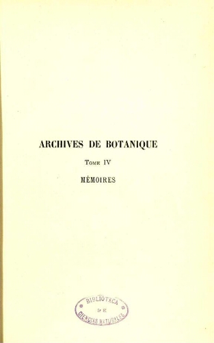 Archives de botanique [...] Tome IV (1930) Mémoires