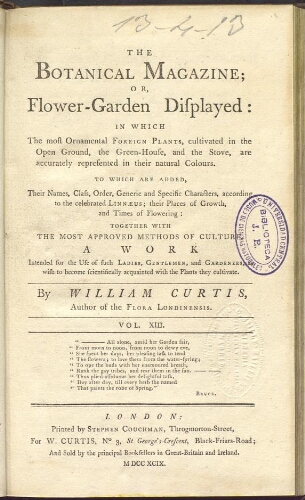 The Botanical Magazine (London). Vol. 13