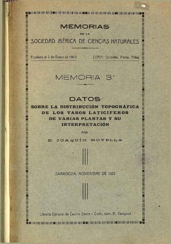 Memorias de la Sociedad Ibérica de Ciencias Naturales [...] Memoria 3.ª