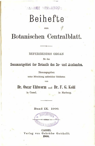Beihefte zum Botanischen Centralblatt [...] Band IX. 1900
