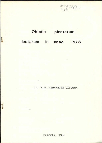 Oblatio plantarum lectarum in annis 1978