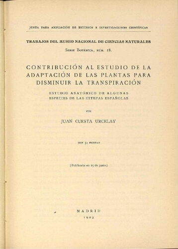 Trabajos del Museo Nacional de Ciencias Naturales. Serie botánica ; N.º 18