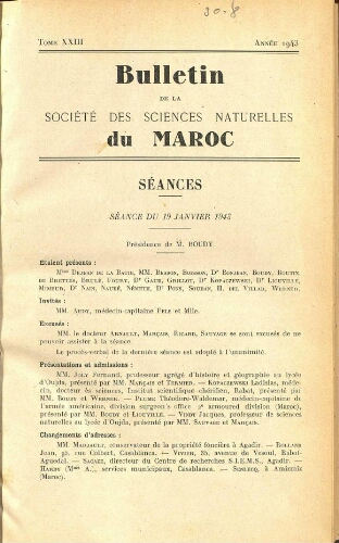 Bulletin de la Société des sciences naturelles du Maroc. T. 23