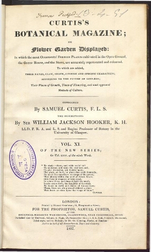 Curtis's Botanical Magazine (1801). Vol. 64 (Vol. 11 of the new series)