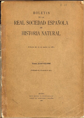 Boletín de la Real Sociedad Española de Historia Natural. Tomo 38 - 1940