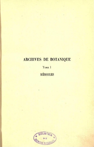 Archives de botanique [...] Tome I (1927) Mémoires