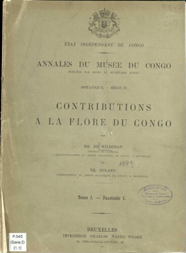 Annales du Musée du Congo (Belge). Série II. Botanique. Tome I -- Fasc. 1