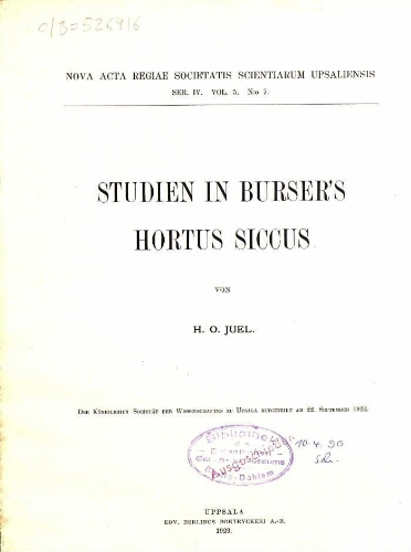 Studien in Burser's Hortus siccus