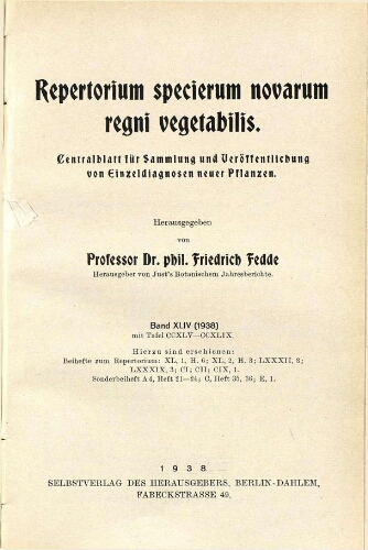 Repertorium specierum novarum regni vegetabilis [...] Band XLIV (1938)