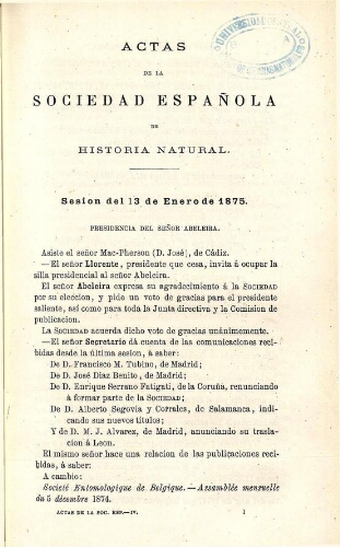 Actas de la Sociedad Española de Historia Natural [año 1875]