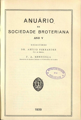 Anuário da Sociedade Broteriana. Ano V