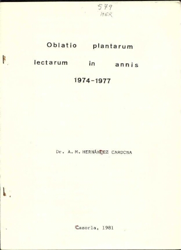 Oblatio plantarum lectarum in annis 1974-1977