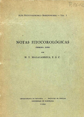 Acta Phytotaxonomica Barcinonensia. Vol. 1