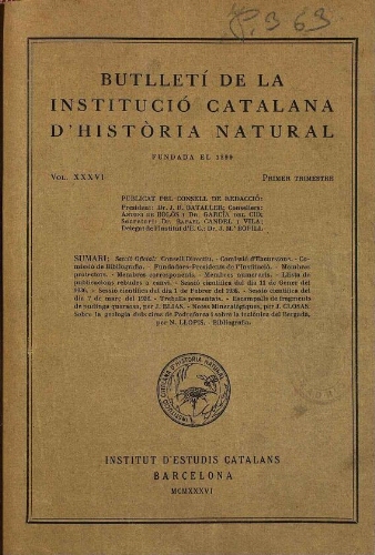 Butlletí de la Institució Catalana d'Història Natural [...] Vol. XXXVI