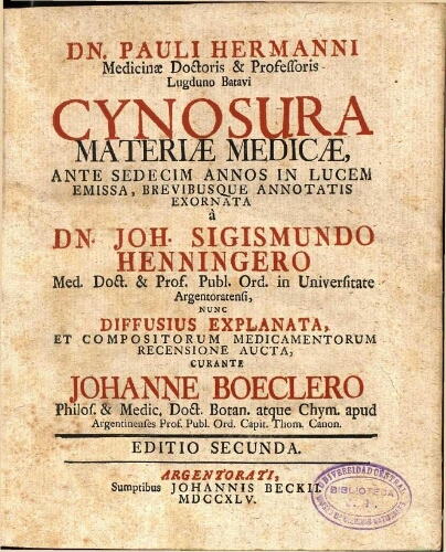Cynosura materiae medicae [...] ; Editio secunda