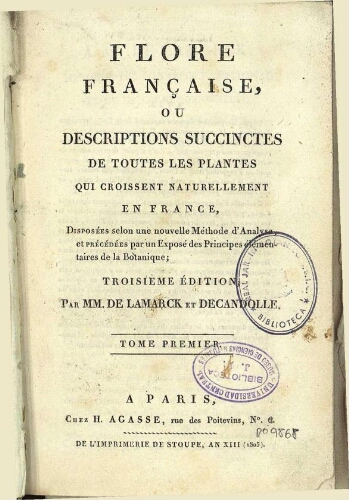 Flore française, [...] troisième édition [...] Tome premier