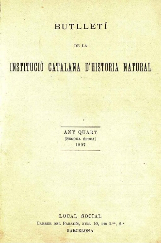 Butlletí de la Institució Catalana d'Història Natural [...] [Vol. 7]
