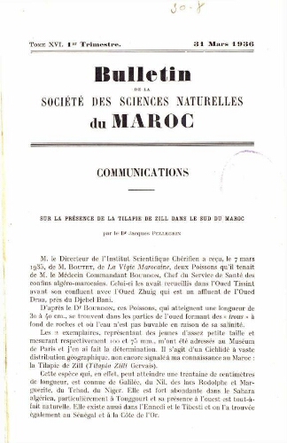 Bulletin de la Société des sciences naturelles du Maroc. T. 16