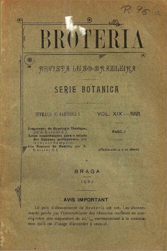 Brotéria. Série Botânica [...] Volume XIX