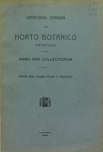 Index seminum in Horto Botanico Matritensi ... 1935