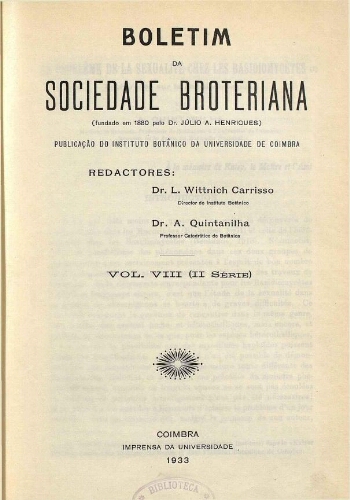 Boletim da Sociedade Broteriana. Vol. VIII (II Série)
