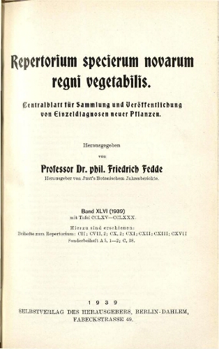 Repertorium specierum novarum regni vegetabilis [...] Band XLVI (1939)