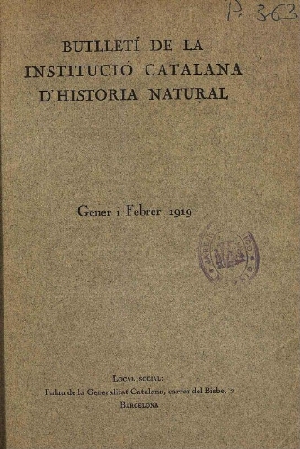 Butlletí de la Institució Catalana d'Història Natural [...] Vol. XIX