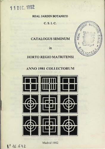 Index seminum in Horto Botanico Matritensi ... 1981