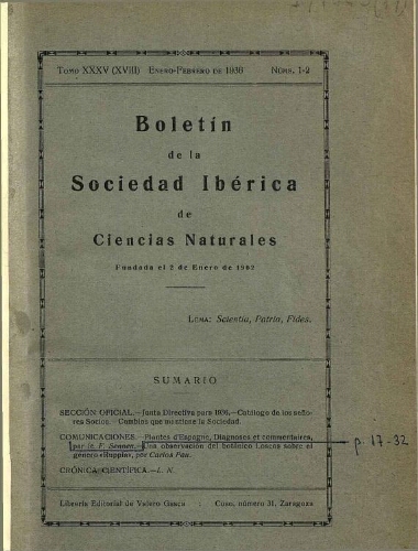Boletín de la Sociedad Ibérica de Ciencias Naturales [...] Tomo XXXV (XVIII)