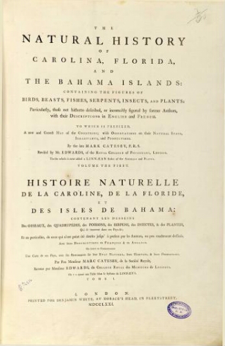 The natural history of Carolina, Florida and the Bahama Islands [...] Volume the first [3.ª ed.]