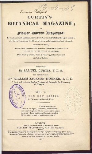 Curtis's Botanical Magazine (1801). Vol. 58 (Vol. 5 of the new series)