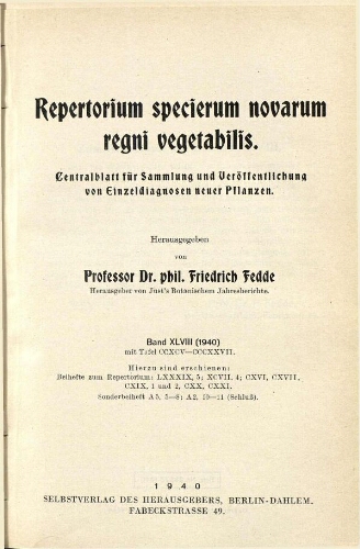 Repertorium specierum novarum regni vegetabilis [...] Band XLVIII (1940)
