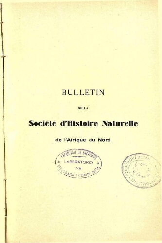 Bulletin de la Société d'histoire naturelle de l'Afrique du nord [...] Tome vingt-sixième bis