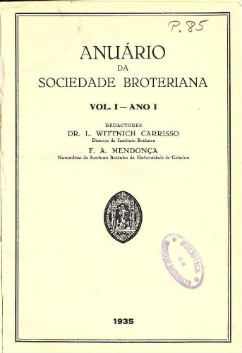 Anuário da Sociedade Broteriana. Vol. I - Ano I