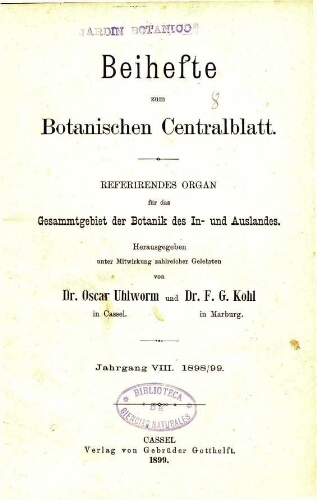 Beihefte zum Botanischen Centralblatt [...] Jahrgang VIII. 1898-1899