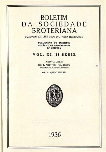 Boletim da Sociedade Broteriana. Vol. XI (II Série)