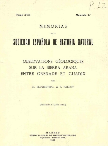 Memorias de la Sociedad Española de Historia Natural. Tomo XVII