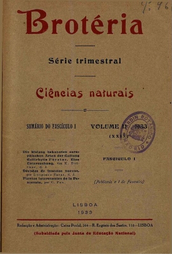 Brotéria. Ciências Naturais [...] Volume II (XXIX)