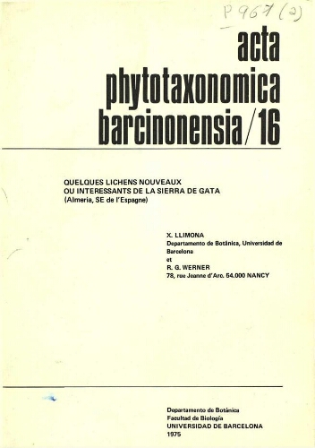 Acta Phytotaxonomica Barcinonensia. [Vol.] 16