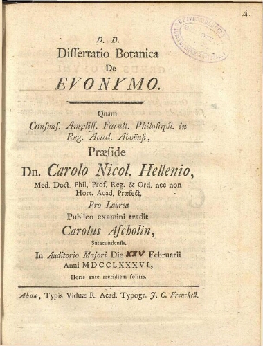 Dissertatio botanica de Evonymo