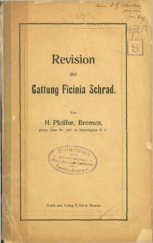Revision der Gattung Ficinia Schrad