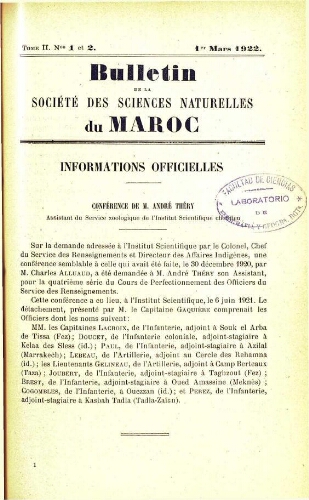 Bulletin de la Société des sciences naturelles du Maroc. T. 2