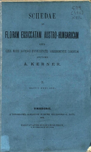 Schedae ad Floram exsiccatam Austro-Hungaricam [...] I