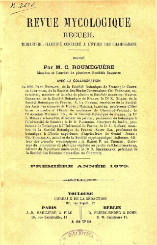 Revue mycologique [...] Première année 1879